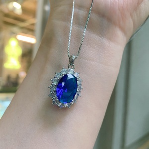 Fashion Oval Cut 12*16mm Blue Glass Zircon <b>Earrings</b> Ring Matching <b>Set</b> Eco-friendly Copper Pendant Jewellery <b>Set</b> for Women - Product Image 6