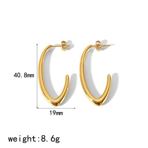 Pendientes de aro geométricos en forma de C, acero inoxidable, tono dorado y plateado, joyería de moda en forma de U para mujer, uso diario elegante - Product Image 5