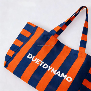 Custom Striped Cotton <strong>Canvas</strong> <strong>Tote</strong> <strong>Bag</strong> with Long Strap <strong>Large</strong> Size Orange Blue Printed <strong>Canvas</strong> Shopping <strong>Tote</strong> <strong>Bag</strong> with Overall Print - Product Image 4
