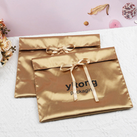 Sac à main enveloppe cadeau avec logo personnalisé imprimé poussière de satin pour vêtements emballage sac enveloppe de rangement pour perruques cheveux satin de soie dorée
