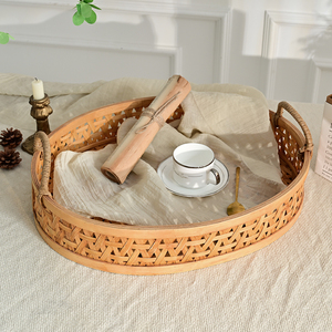 Plateaux de service ovales en bambou naturel et rotin tressé pour la décoration de la maison de style farmhouse - Product Image 4