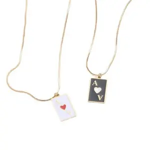 Yiwu Aceon Stainless Steel Joker Card Colorful Enamel Center Heart Initial Letter Ace of Hearts Pendant