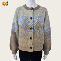 CG Custom Private Label Ladies Vintage Fair Isle Knit Cardigan Snowflake Diamond Jacquard Drop Shoulder Sweater Coat OEM ODM