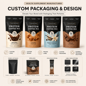 Mélange de café protéiné en poudre Marque Blanche Saveurs Originale, Caramel, Vanille, Mocha – Soutient les muscles, booste l'énergie – OEM ODM Échantillon Gratuit - Product Image 4