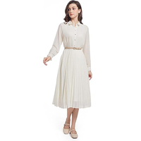 Robe pour femme à manches longues, nouvelle collection 2025, style chemise décontractée pour le travail, jupe longue, taille cintrée, plissée, ceinture, logo personnalisé, impression possible
