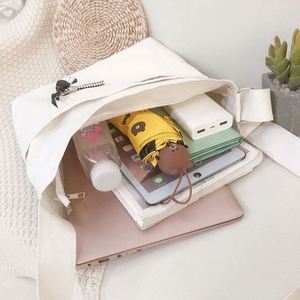 Custom Fashion Zipper Closure Letter Pattern Crossbody Shoulder Tote Bag for Women Korean Organic Cotton <b>Large</b> <b>Plain</b> <b>Canvas</b> - Product Image 5
