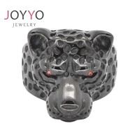 Bague pour homme en acier inoxydable, motif tête d'animal léopard et tigre, style vintage unique, pour la vente en gros
