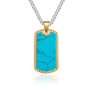 Thép Không Gỉ Đơn Giản Mens Turquoise Dog Tags Mặt Dây Chuyền Vòng Cổ