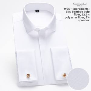Camisa blanca formal de negocios para hombre, gemelos de estilo francés con botón oculto, cuello Windsor de manga larga, bambú - Product Image 4