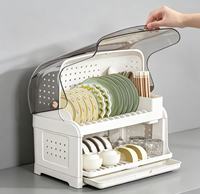 Égouttoir de cuisine multifonctionnel couvert à double niveau pour assiettes, bols et vaisselle – Organisateur de comptoir domestique