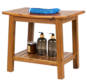 Sgabello da Bagno in Teak con Ripiano, <span class=keywords><strong>Porta</strong></span> Scarpe e <span class=keywords><strong>Porta</strong></span> <span class=keywords><strong>Asciugamani</strong></span> a Doppio Livello per Camera da Letto, Soggiorno e Cucina - Product Image 1