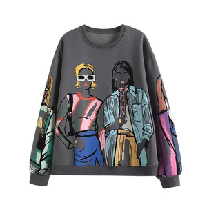 Taop & Za 2022 mùa thu mới lỏng lẻo và linh hoạt gân trang trí lớp cô gái in Vòng cổ áo len dài tay 1131865 - Product Image 1