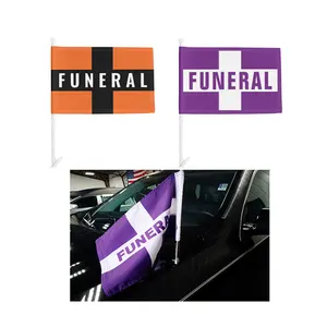 Sunshine Custom 12" x 18" Polyester Double Side Funeral car Window flag with plastic pole customizable