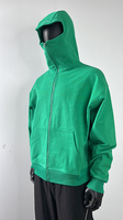 Sweat à capuche zippé personnalisé de haute qualité pour homme, en molleton bouclette épais, avec masque intégré à double couche et fermeture éclair.