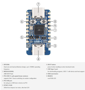 RP2350-<b>USB</b>-C Type-C <b>Mini</b> Development Board Based on Raspberry Pi RP2350A, Dual-Core/Dual-Architecture L1045 - Product Image 6