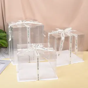 Kotak kue plastik transparan ukuran kustom hewan peliharaan bening untuk pesta pernikahan & ulang tahun kotak hadiah kelas makanan
