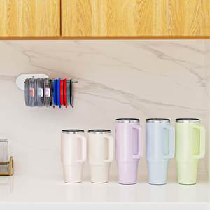 Lot de 2 organiseurs de couvercles de gobelets, organisateur de couvercles de tasses peu encombrant, support de couvercles auto-adhésif à visser pour rangement dans les armoires de cuisine - Product Image 2