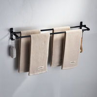 Porte-serviettes double colonne noir en alliage d'aluminium spatial pliable sans perçage 60 cm
