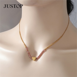 Exquisito collar de cristal minimalista, cadena de piedra de ágata musgo, eslabón de acero inoxidable, estilo moderno, exhibición de logotipo de marca - Product Image 5