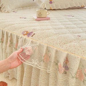 Elegant Embroidered Lace Quilted <strong>Single</strong> <strong>Bed</strong> Skirt Soft Comfortable Dust Ruffle <strong>Valance</strong> Washable for Home Bedroom Decor - Product Image 2