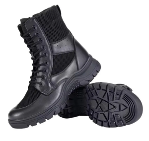Bottes de combat tactiques noires mi-montantes en cuir pour homme DFS01, idéales pour l'extérieur, la randonnée et l'entraînement, avec embout de sécurité en acier - Product Image 2