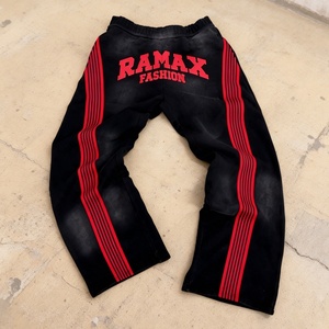 Custom Logo Streetwear <b>Men</b> Sweat Pants Heavyweight Cotton Vintage Acid Wash Oversized Wide Leg Baggy Stripe Jogger Sweatpants - Product Image 1