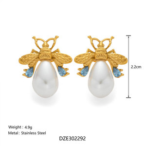 Pendientes de Perlas de Lujo con Baño de Oro de 14k y 18k, Acero Inoxidable 316L, Joyería de Moda de Titanio para Mujer - Product Image 5