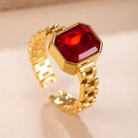 Bagues de mode en gros, nouveauté, plaquées or 18 carats, en acier inoxydable, en forme de chaîne de montre, incrustées de zircon, ouvertes, pour femmes