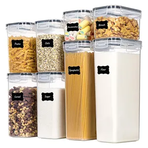 8 pcs PP Dry Food Storage Containers Sets Airtight Plastic Cereal Container Box For Pantry & kitchen Organizer