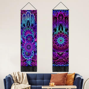 Fiore di loto Mandala decorazione murale Boho arazzo appeso a parete bohémien floreale lunghi arazzi di nappe verticali - Product Image 2