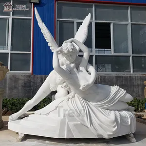 Scultura a grandezza naturale marmo psichico rianimato dalla statua di marmo di angelo bacio di cupido - Product Image 1