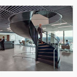 <span class=keywords><strong>Escalier</strong></span> d'entrée large en duplex, intérieur, contemporain, durable, en bois et en acier inoxydable incurvé - Product Image 5