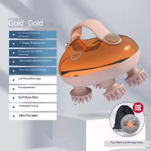 Masajeador de cabeza recargable de silicona con función de amasamiento, infrarrojos lejanos, resistente al agua, tres velocidades de intensidad, para uso corporal, con color y logotipo personalizables. - Product Image 4