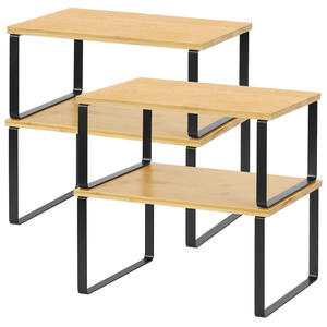 4-Piece Wood+Metal Non-Folding <b>Kitchen</b> Countertop Cabinet Desktop Shelf Riser Stackable Extensible <b>Rack</b> <b>Storage</b> <b>Rack</b> - Product Image 5