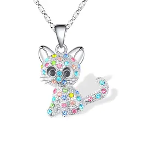 Động Vật CZ Pha Lê Hello Kitty Mèo Mặt Dây Chuyền Vòng Cổ Trang Sức Cho Phụ Nữ Cô Gái Mèo Người Yêu Quà Tặng Con Gái Yêu Thích Vòng Cổ