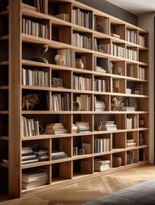 Estantería de muebles Estantería de madera maciza Escritorio de oficina Librería Estantería nórdica Madera de ratán - Product Image 5