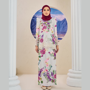 Sipo Eid 2023แฟชั่นที่สง่างามเสื้อผ้ามุสลิมผ้าไหมลายดอกไม้พิมพ์ลายดอกไม้เสื้อผ้าอิสลาม Baju kurung comel - Product Image 1