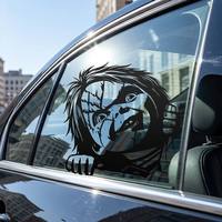 Autocollant de voiture réaliste de personnage d'horreur espionnant, imperméable, en PVC, motif ligné noir et blanc, pour vitre et carrosserie de voiture