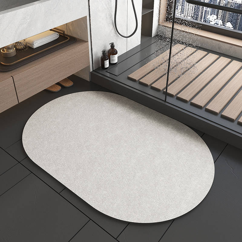 Nouvelle génération de tapis de bain en terre de diatomées - ovale beige naturel