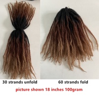 Cheveux synthétiques Ombre Marley Twist Afro Kinky Bulk pour tresses, 8, 12, 18, 24 pouces, 100g/paquet, 30 mèches, pour tresses cubaines au crochet et tresses Ghana