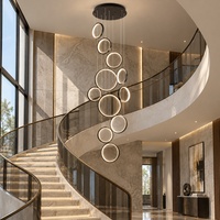Lustre d'escalier circulaire multi-têtes moderne et classique, en aluminium noir, style nordique simple, pour villa