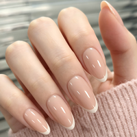 Faux ongles à presser en amande, personnalisés, marque privée, nude, français, avec nœud doré, pailletés et brillants, vente en gros