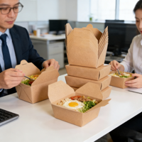 Boîte pliante en papier kraft pour repas, emballage alimentaire jetable pour salades à emporter, restaurant