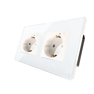 Bingoelec zigbee WiFi Germany 16A Glass Panel With Monitor Function 86*158 Wall Double Socket