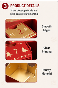 Custom Christmas Tree Shaped Advent <b>Calendar</b> Box 17 Drawer Red Gold Foil Empty OEM Luxury Holiday Countdown Packaging Wholesale - Product Image 6