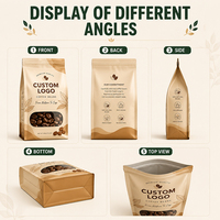Sacs d'emballage pour café personnalisés à fond plat avec valve de dégazage unidirectionnelle et fermeture éclair refermable 250g 500g