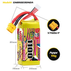 GAONENG GNB 1100MAH 11.1V 3S 140C LiPo LiPo pil paketi yüksek performanslı RC hobi lityum polimer yumuşak paketi yarış FPV dörtlü - Product Image 3