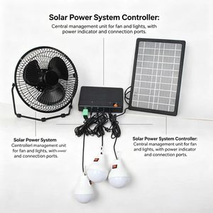 Fengming FM-003 Complete <b>Solar</b> Power <b>System</b> 12V Small Floor Fan + 2 LED <b>Lights</b> Wire + USB Outdoor Camping & Home Use FM-003 - Product Image 2