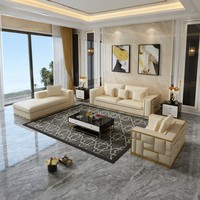 Ensemble de canapés en cuir PU moderne de luxe, style léger et luxueux, 3 places, 2 places, fauteuil, décoration de salon d'hôtel
