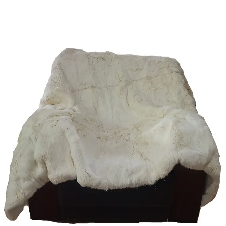 नरम रेक्स खरगोश फर प्राकृतिक सफेद रंग रानी आकार रेक्स खरगोश फर कंबल